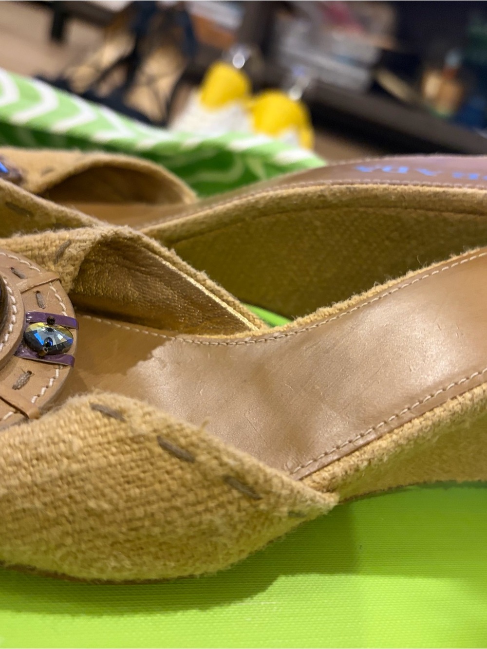 Prada Beige Tan Slide Mules with Amber & Purple Jewel Detail - Picture 6 of 8